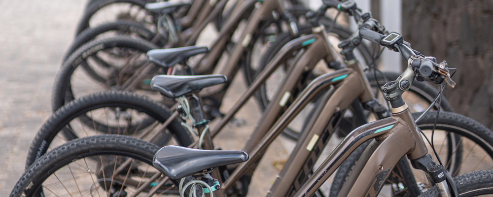 Electric bicycles parked at Relaxia Hotels and Resorts